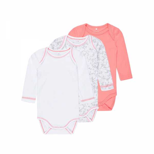 NAME IT Mädchen Baby Body 3er Pack, langarm, Coral